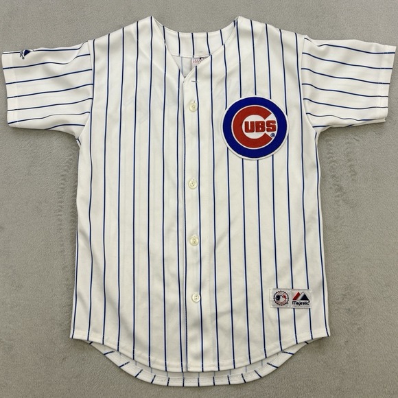 Vintage Chicago Cubs Jersey Boys Medium White Striped Button Kosuke Fukudome #1 - Picture 2 of 12
